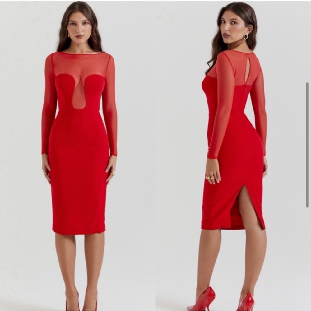 NWOT HOUSE OF CB Darcy Scarlet Plunge Midi Dress NWOT size S - Picture 4 of 11